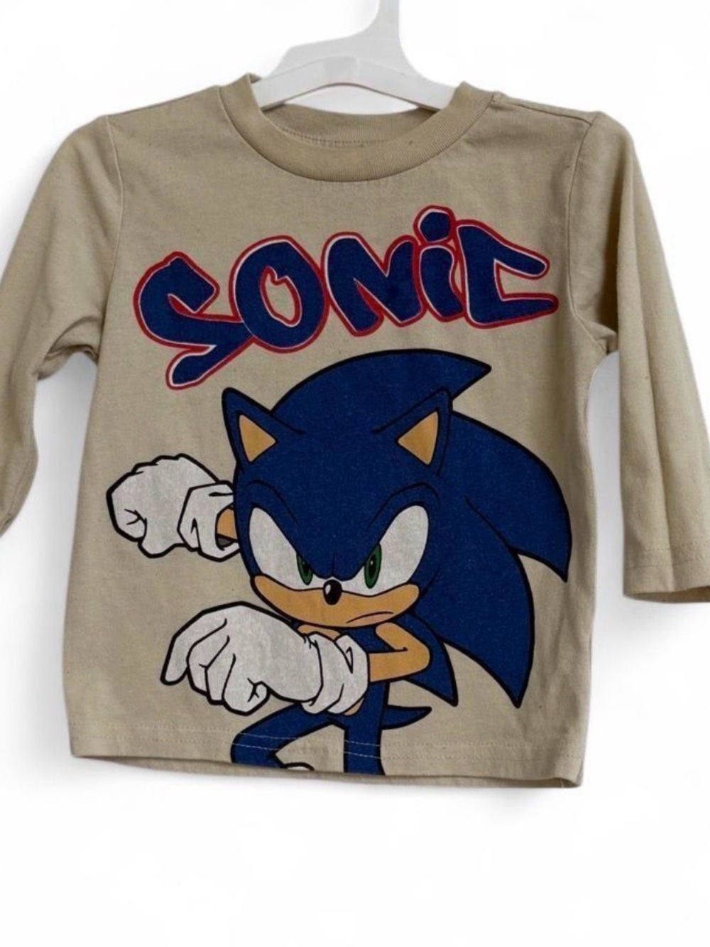 Sonic Long Sleeve Kids Tee in Beige and Blue
